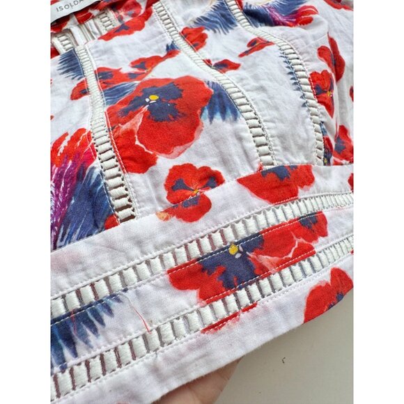 ISOLDA Floral Print Cotton Voile Embroidered Cropped Long Sleeve Blouse, Size 2 - Picture 12 of 16